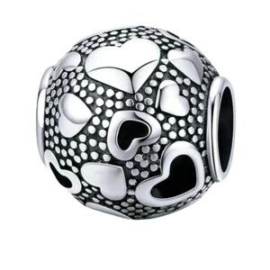 925 Sterling Silver Retro Hearts Charm